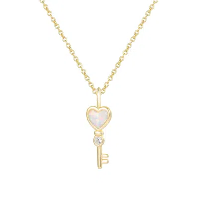 Kamaria Women's Gold Opal Key Heart Charm Necklace