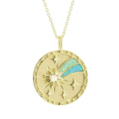 Kamaria Women's Gold Opal Shooting Star Wish Medallion Necklace