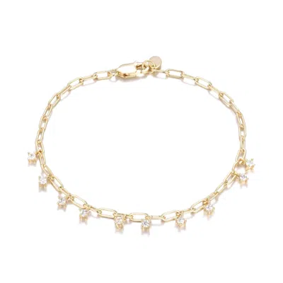 Kamaria Women's Gold Paperclip Link Chain Bracelet With Crystal Drops