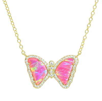 Kamaria Women's Gold / Pink Mini Opal Butterfly Necklace - Hot Pink Gold In Multi