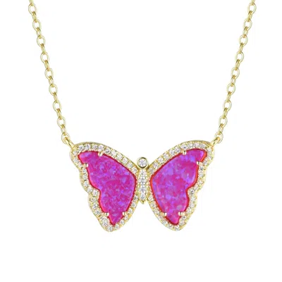 Kamaria Women's Gold / Pink Opal Butterfly Necklace With Crystals - Fuchsia In Multi