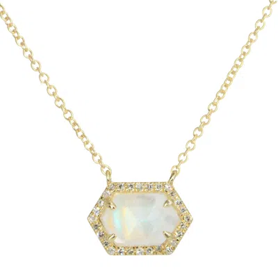 Kamaria Women's Gold Rainbow Moonstone Hex Necklace With Diamonds