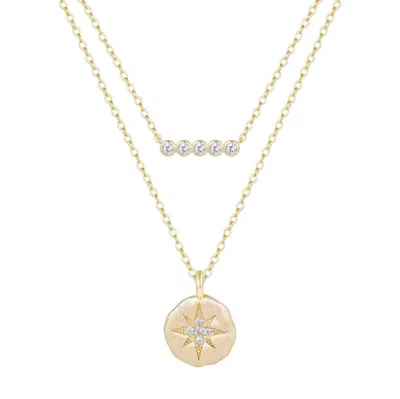 Kamaria Women's Gold Star Disk & Bar Double Layering Necklace