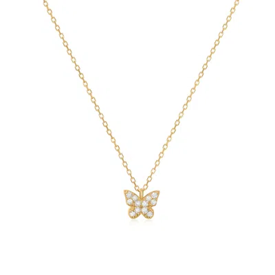 Kamaria Women's Gold Tiny Butterfly Charm Necklace With Diamonds