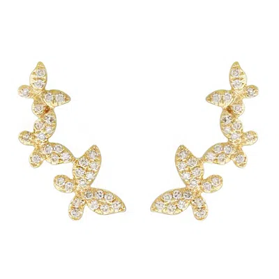 Kamaria Women's Gold Triple Butterfly Stud Earrings With Diamonds