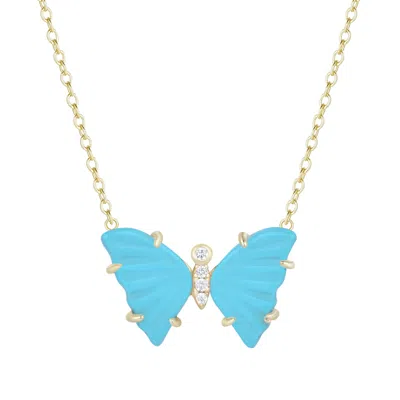 Kamaria Women's Gold Turquoise Butterfly Necklace With Prongs In Blue
