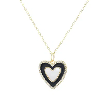 Kamaria Women's Gold Two Tone Heart Necklace - Black Enamel & Pearl