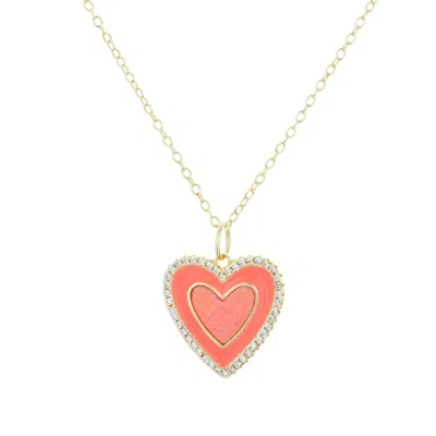 Kamaria Women's Gold Two Tone Heart Necklace - Coral Enamel & Opal In Orange