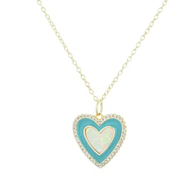 Kamaria Women's Gold Two Tone Heart Necklace - Turquoise Enamel & Opal In Blue