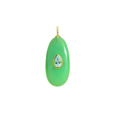 Kamaria Women's Green / Blue Green Chrysoprase Gemstone Pendant With Topaz - Elongated Pear Blue Topaz In Green/blue