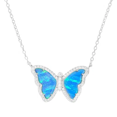 Kamaria Women's Green / Blue / Silver Opal Butterfly Necklace With Stripes - Blue Green & Silver In Multi