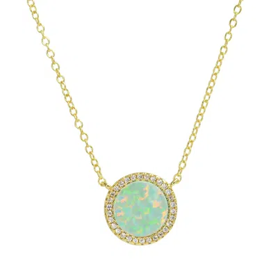 Kamaria Women's Green / Gold Beacon Opal Circle Necklace With Crystals - Light Green Opal In Multi