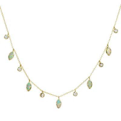Kamaria Women's Green / Gold Drops Of Spring Opal Necklace - Light Green In Multi