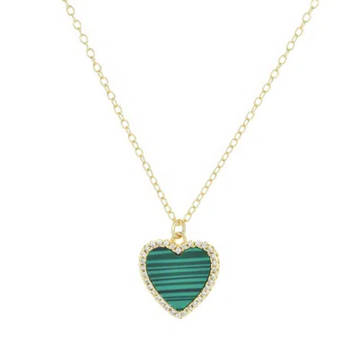 Kamaria Women's Green / Gold Malachite Heart Necklace With Crystals