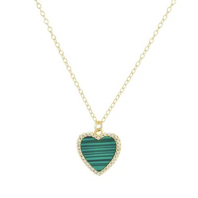 Kamaria Women's Green / Gold Malachite Heart Necklace With Crystals In Multi
