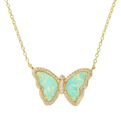 Kamaria Women's Green / Gold Opal Butterfly Necklace With Crystals - Light Green & Gold