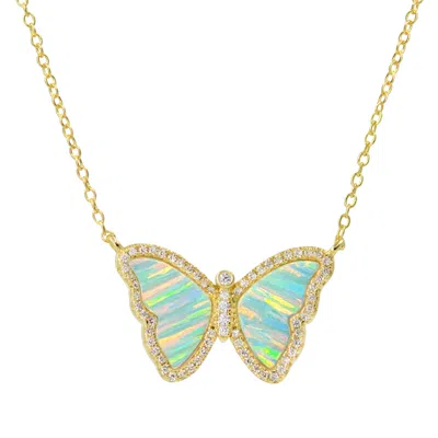 Kamaria Women's Green / Gold Opal Butterfly Necklace With Stripes - Light Green & Gold In Multi