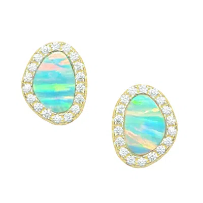 Kamaria Women's Green / Gold Opal Pebble Stud Earrings - Green In Multi