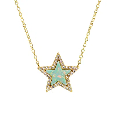 Kamaria Women's Green / Gold Opal Star Necklace - Light Green & Gold In Multi