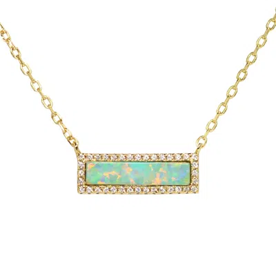 Kamaria Women's Green / Gold Reflection Opal Bar Necklace - Light Green In Green/gold