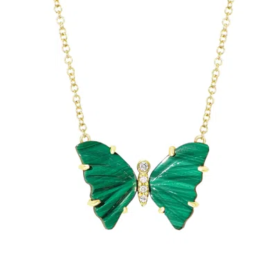 Kamaria Women's Green Malachite Butterfly Necklace With Diamonds In Gold