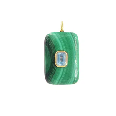 Kamaria Women's Green Malachite Gemstone Pendant With Topaz - Large Rectangle