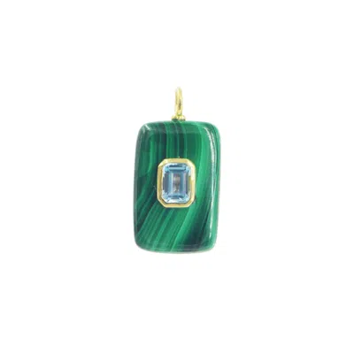 Kamaria Women's Green Malachite Gemstone Pendant With Topaz - Medium Rectangle