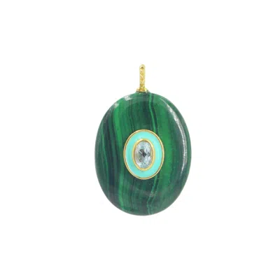 Kamaria Women's Green Malachite Gemstone Pendant With Topaz - Oval