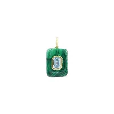 Kamaria Women's Green Malachite Gemstone Pendant With Topaz - Small Rectangle
