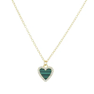 Kamaria Women's Green Mini Malachite Heart Necklace With Crystals