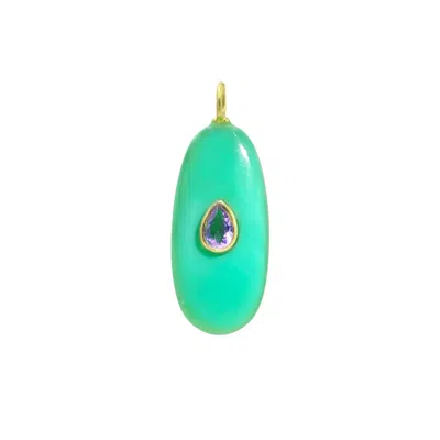 Kamaria Women's Green / Purple Green Chrysoprase Gemstone Pendant With Topaz - Elongated Pear Amethyst In Green/purple