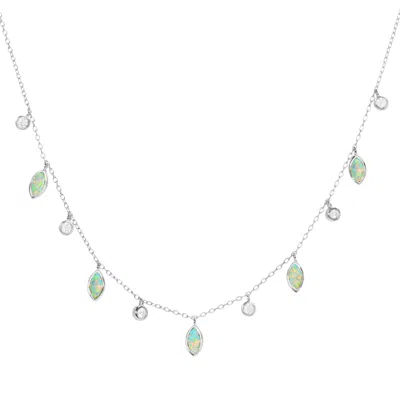 Kamaria Women's Green / Silver Drops Of Spring Opal Necklace - Light Green Silver In Multi