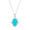 Kamaria Women's Green Turquoise Hamsa Hand Necklace In Silver In Green
