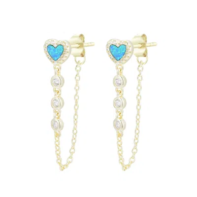 Kamaria Women's Heart Chain Stud Earrings With Crystals - Blue Green Opal