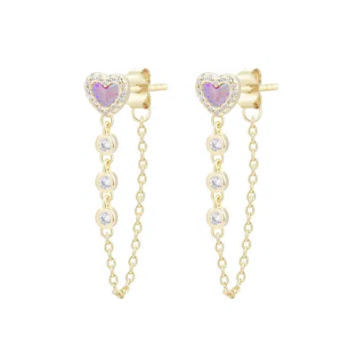 Kamaria Women's Heart Chain Stud Earrings With Crystals - Pink Opal