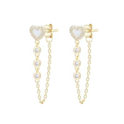Kamaria Women's Heart Chain Stud Earrings With Crystals - White Opal