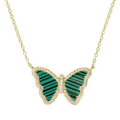 Kamaria Women's Malachite Butterfly Necklace With Crystals - Gold