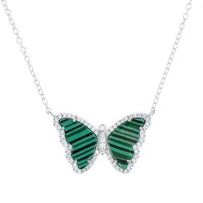 Kamaria Women's Malachite Butterfly Necklace With Crystals - Silver In Black