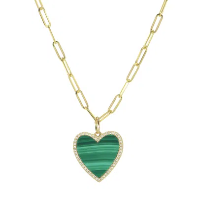 Kamaria Women's Malachite Heart Necklace With Diamonds - Green In Gold