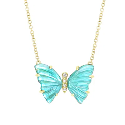 Kamaria Women's Mermaid Tail Butterfly Necklace With Diamonds & Prongs - Swiss Blue Topaz