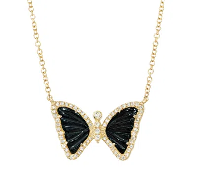 Kamaria Women's Mini Black Onyx Butterfly Necklace With Diamonds