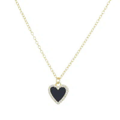 Kamaria Women's Mini Black Onyx Heart Necklace With Crystals In Gold