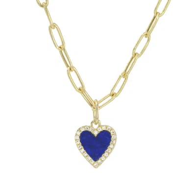 Kamaria Women's Mini Blue Lapis Heart Necklace With Diamonds