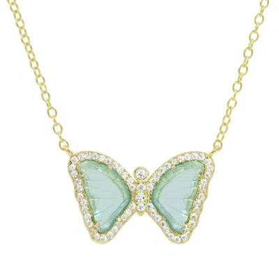 Kamaria Women's Mini Butterfly Necklace In Aqua Green - Gold