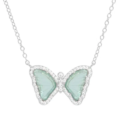 Kamaria Women's Mini Butterfly Necklace In Aqua Green - Silver
