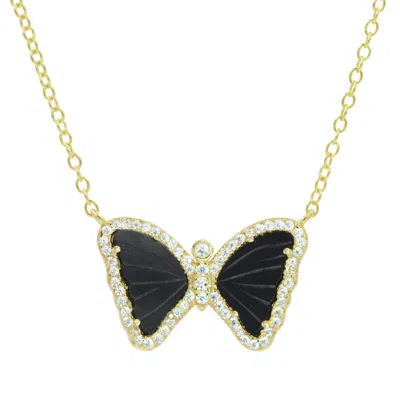 Kamaria Women's Mini Butterfly Necklace In Black Onyx - Gold