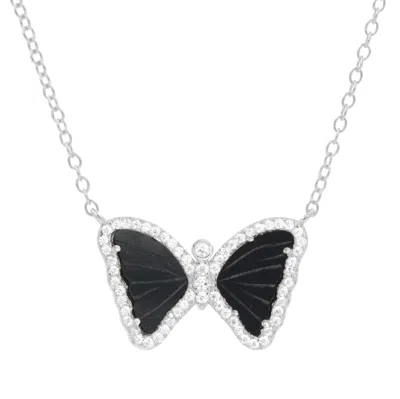 Kamaria Women's Mini Butterfly Necklace In Black Onyx - Silver