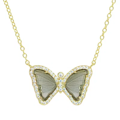 Kamaria Women's Mini Butterfly Necklace In Smoky Quartz - Gold