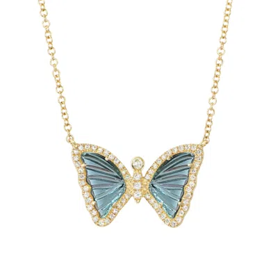 Kamaria Women's Mini London Blue Topaz Butterfly Necklace With Diamonds