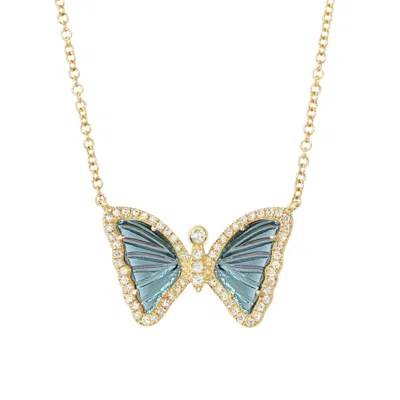 Kamaria Women's Mini London Blue Topaz Butterfly Necklace With Diamonds In Gold
